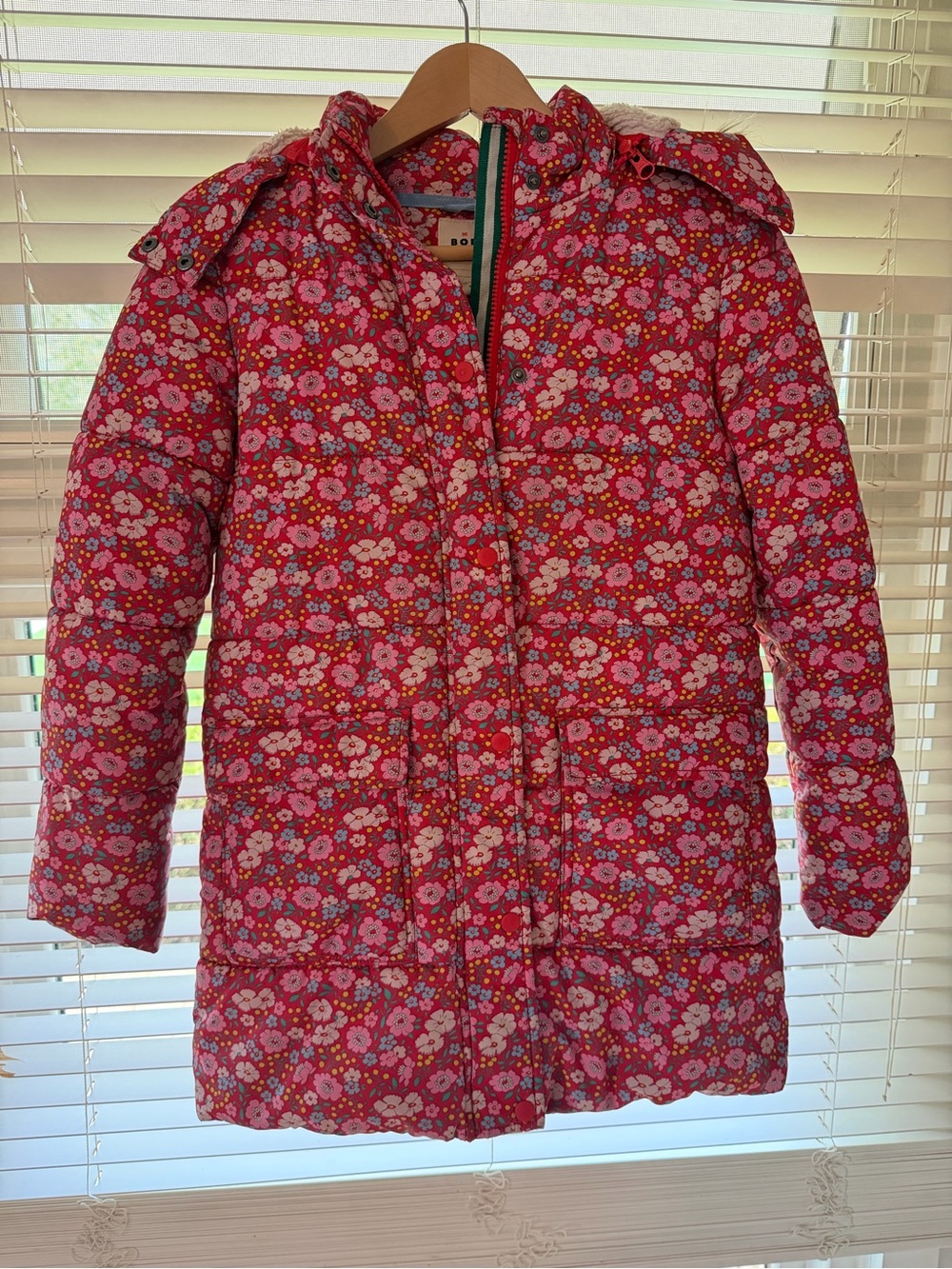 Mini Boden Pink Floral Quilted Puffer Coat
